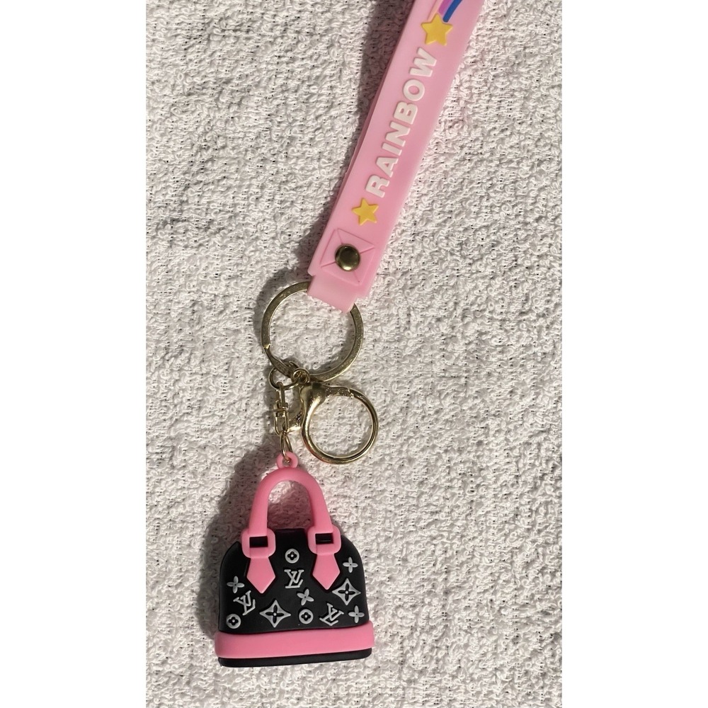 Chic Pink &‎ Black Purse Charm Wristlet Keychain